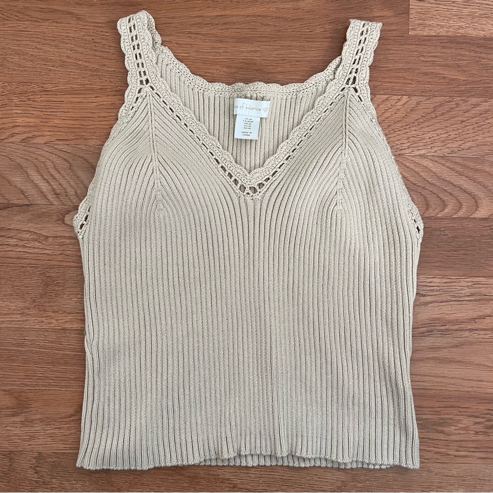 HOUSE OF HARLOW 1960 Tan Neutral Knit Crochet Cropped Tank Top Sz Medium